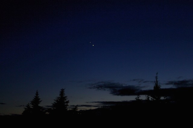 Venus and Jupiter as seen from the summit of Cadillac Mountain, Bar Harbor ME.  June 29, 2015.